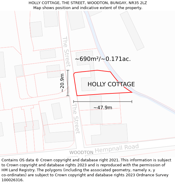 HOLLY COTTAGE, THE STREET, WOODTON, BUNGAY, NR35 2LZ: Plot and title map