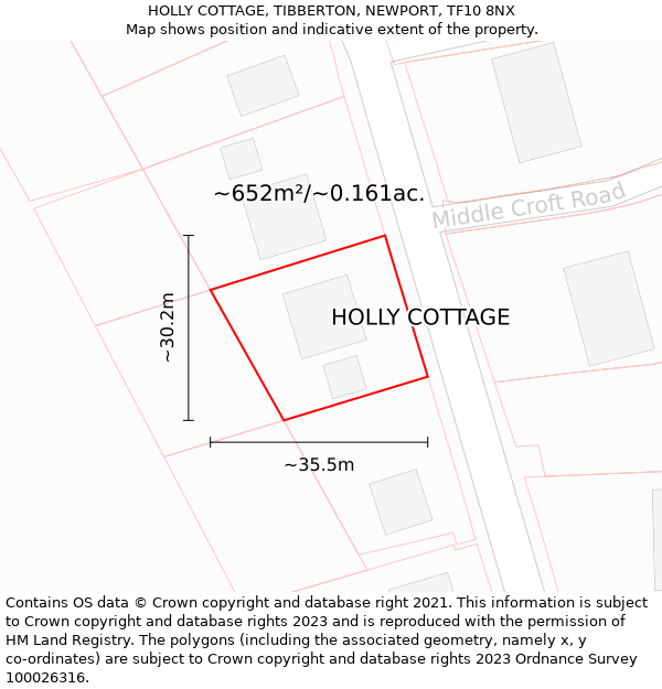 HOLLY COTTAGE, TIBBERTON, NEWPORT, TF10 8NX: Plot and title map