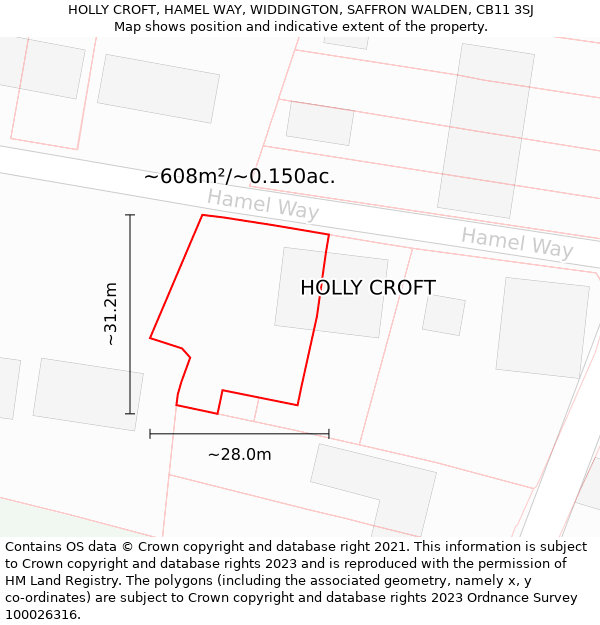 HOLLY CROFT, HAMEL WAY, WIDDINGTON, SAFFRON WALDEN, CB11 3SJ: Plot and title map