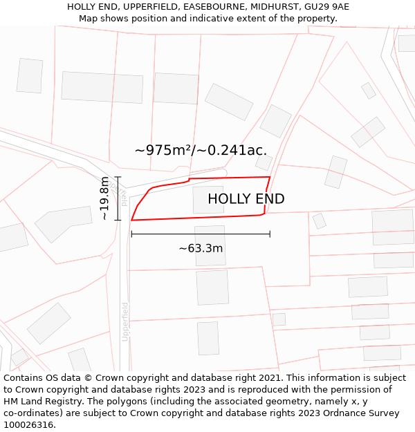 HOLLY END, UPPERFIELD, EASEBOURNE, MIDHURST, GU29 9AE: Plot and title map