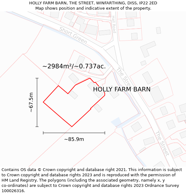 HOLLY FARM BARN, THE STREET, WINFARTHING, DISS, IP22 2ED: Plot and title map