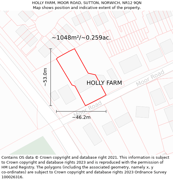 HOLLY FARM, MOOR ROAD, SUTTON, NORWICH, NR12 9QN: Plot and title map