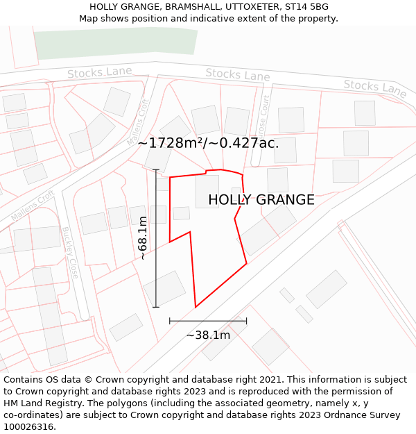 HOLLY GRANGE, BRAMSHALL, UTTOXETER, ST14 5BG: Plot and title map