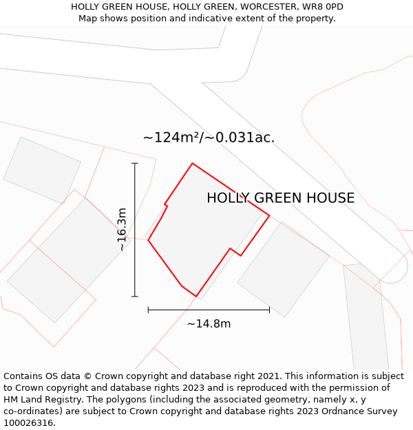 HOLLY GREEN HOUSE, HOLLY GREEN, WORCESTER, WR8 0PD: Plot and title map