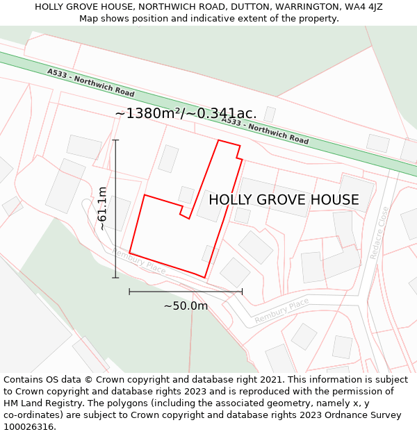 HOLLY GROVE HOUSE, NORTHWICH ROAD, DUTTON, WARRINGTON, WA4 4JZ: Plot and title map