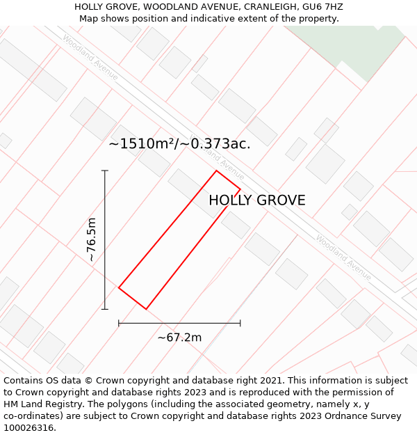 HOLLY GROVE, WOODLAND AVENUE, CRANLEIGH, GU6 7HZ: Plot and title map