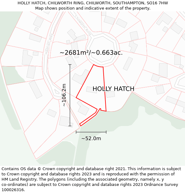 HOLLY HATCH, CHILWORTH RING, CHILWORTH, SOUTHAMPTON, SO16 7HW: Plot and title map