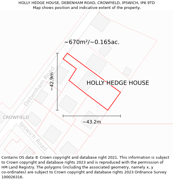 HOLLY HEDGE HOUSE, DEBENHAM ROAD, CROWFIELD, IPSWICH, IP6 9TD: Plot and title map