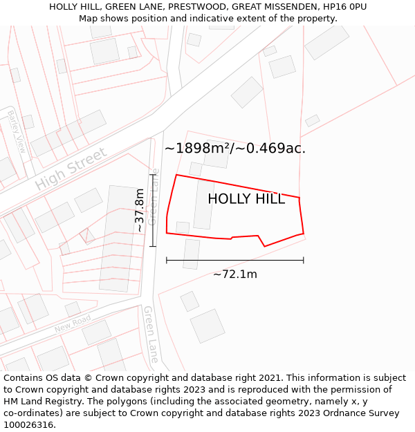 HOLLY HILL, GREEN LANE, PRESTWOOD, GREAT MISSENDEN, HP16 0PU: Plot and title map