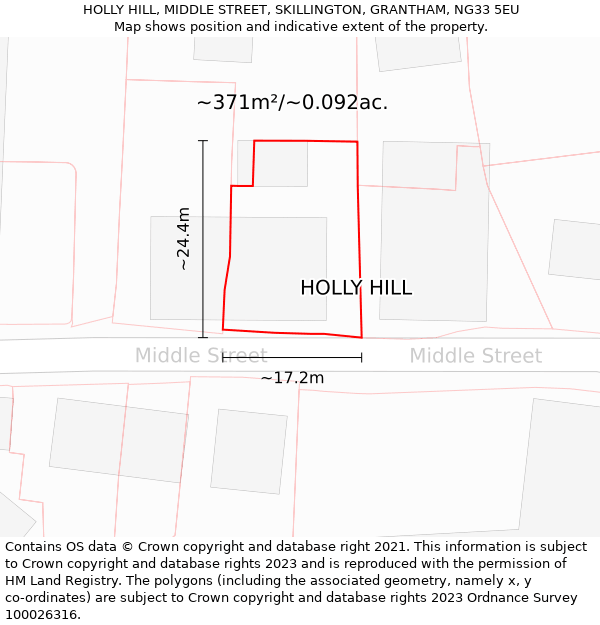 HOLLY HILL, MIDDLE STREET, SKILLINGTON, GRANTHAM, NG33 5EU: Plot and title map