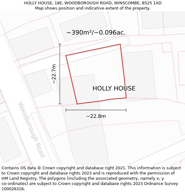 HOLLY HOUSE, 18E, WOODBOROUGH ROAD, WINSCOMBE, BS25 1AD: Plot and title map