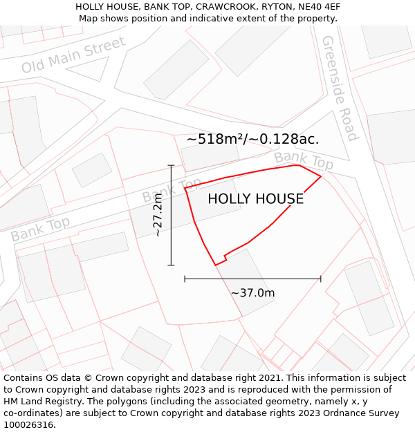 HOLLY HOUSE, BANK TOP, CRAWCROOK, RYTON, NE40 4EF: Plot and title map