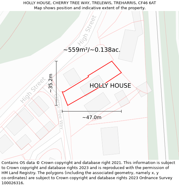 HOLLY HOUSE, CHERRY TREE WAY, TRELEWIS, TREHARRIS, CF46 6AT: Plot and title map