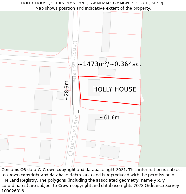 HOLLY HOUSE, CHRISTMAS LANE, FARNHAM COMMON, SLOUGH, SL2 3JF: Plot and title map