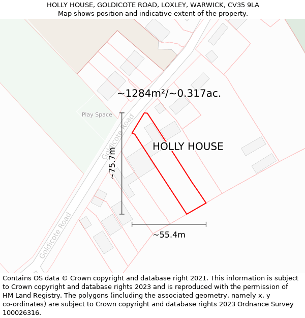 HOLLY HOUSE, GOLDICOTE ROAD, LOXLEY, WARWICK, CV35 9LA: Plot and title map