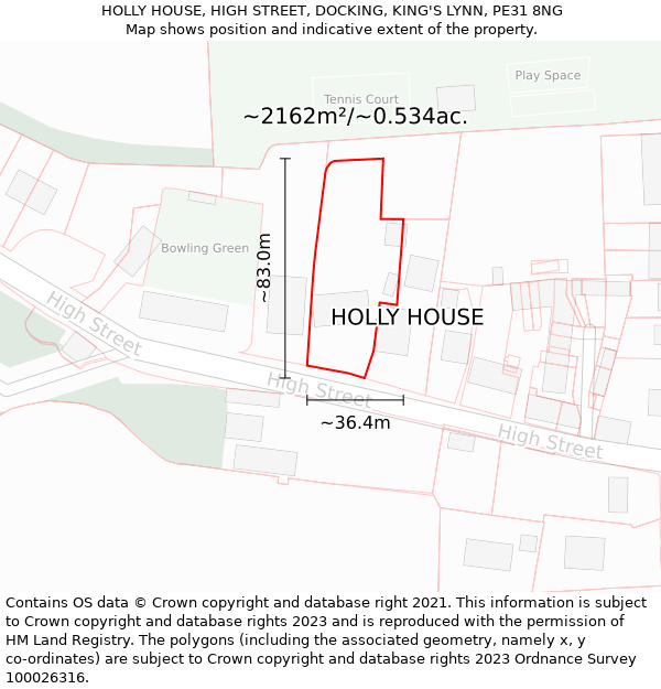 HOLLY HOUSE, HIGH STREET, DOCKING, KING'S LYNN, PE31 8NG: Plot and title map