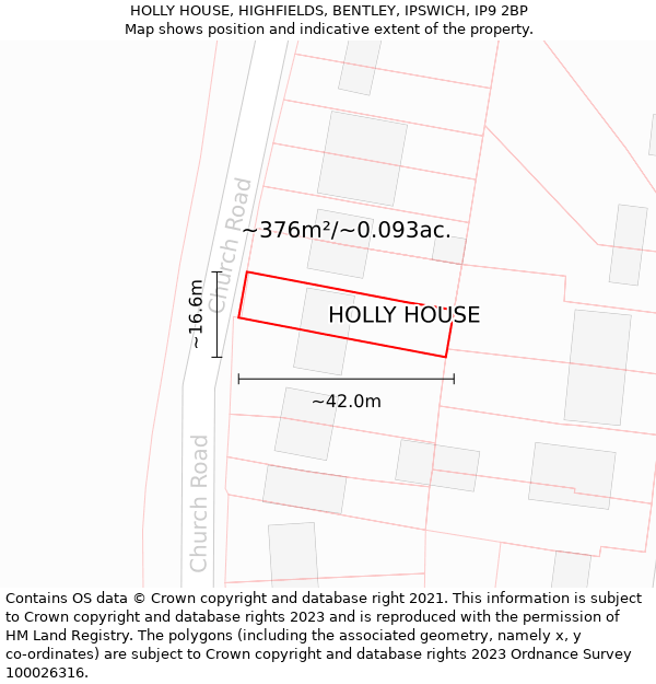 HOLLY HOUSE, HIGHFIELDS, BENTLEY, IPSWICH, IP9 2BP: Plot and title map