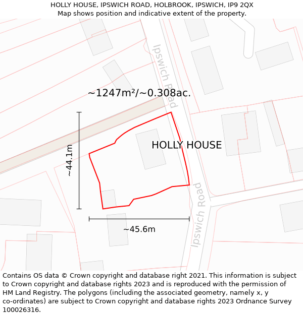 HOLLY HOUSE, IPSWICH ROAD, HOLBROOK, IPSWICH, IP9 2QX: Plot and title map