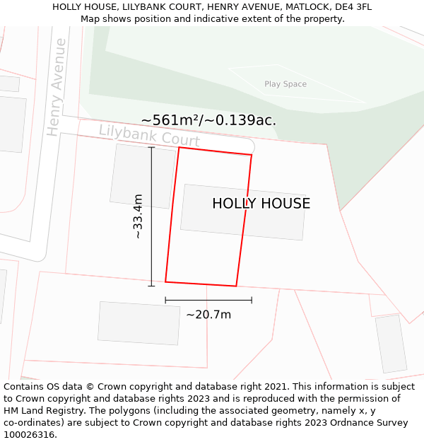 HOLLY HOUSE, LILYBANK COURT, HENRY AVENUE, MATLOCK, DE4 3FL: Plot and title map