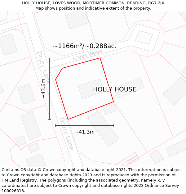 HOLLY HOUSE, LOVES WOOD, MORTIMER COMMON, READING, RG7 2JX: Plot and title map