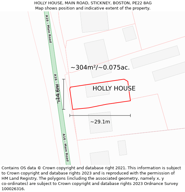 HOLLY HOUSE, MAIN ROAD, STICKNEY, BOSTON, PE22 8AG: Plot and title map