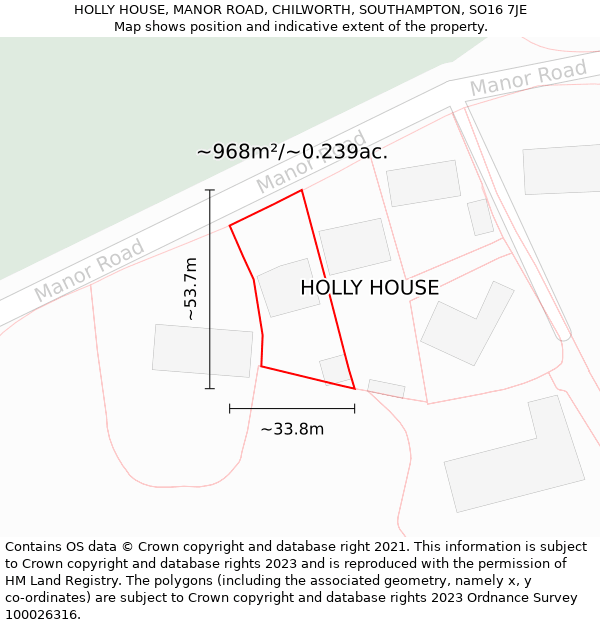 HOLLY HOUSE, MANOR ROAD, CHILWORTH, SOUTHAMPTON, SO16 7JE: Plot and title map