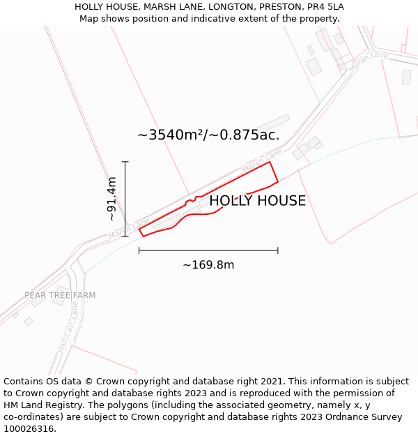 HOLLY HOUSE, MARSH LANE, LONGTON, PRESTON, PR4 5LA: Plot and title map