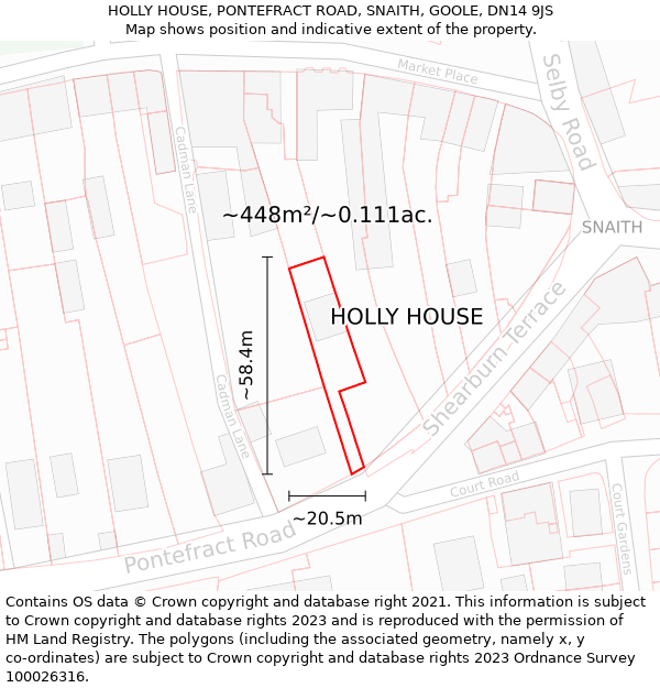 HOLLY HOUSE, PONTEFRACT ROAD, SNAITH, GOOLE, DN14 9JS: Plot and title map