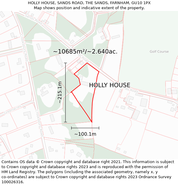 HOLLY HOUSE, SANDS ROAD, THE SANDS, FARNHAM, GU10 1PX: Plot and title map