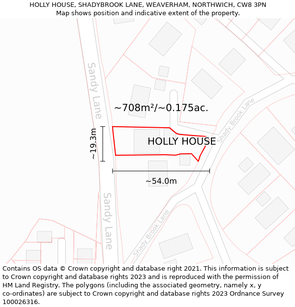 HOLLY HOUSE, SHADYBROOK LANE, WEAVERHAM, NORTHWICH, CW8 3PN: Plot and title map