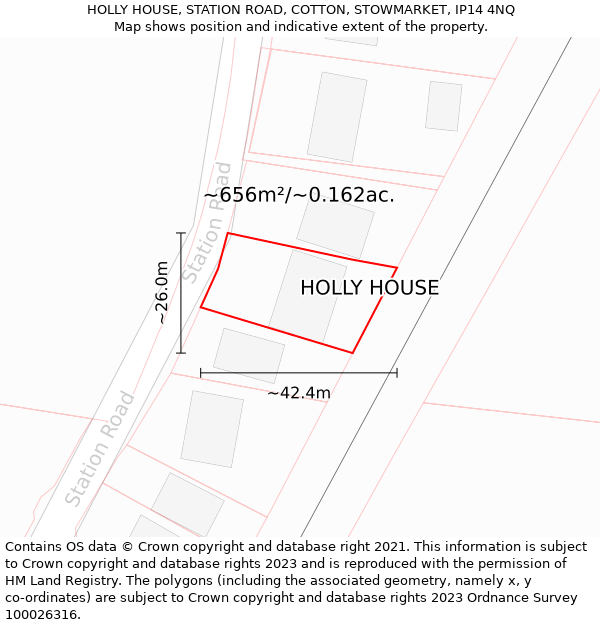 HOLLY HOUSE, STATION ROAD, COTTON, STOWMARKET, IP14 4NQ: Plot and title map