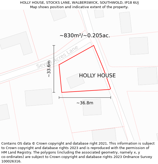 HOLLY HOUSE, STOCKS LANE, WALBERSWICK, SOUTHWOLD, IP18 6UJ: Plot and title map