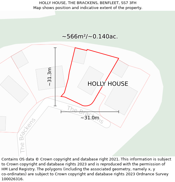 HOLLY HOUSE, THE BRACKENS, BENFLEET, SS7 3FH: Plot and title map