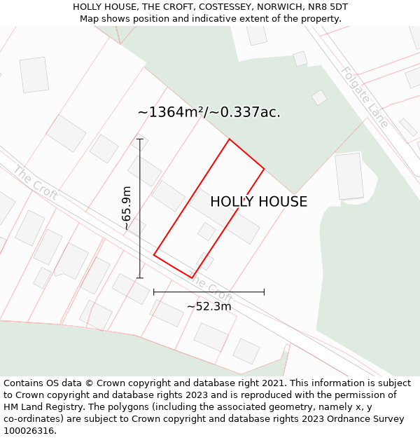 HOLLY HOUSE, THE CROFT, COSTESSEY, NORWICH, NR8 5DT: Plot and title map
