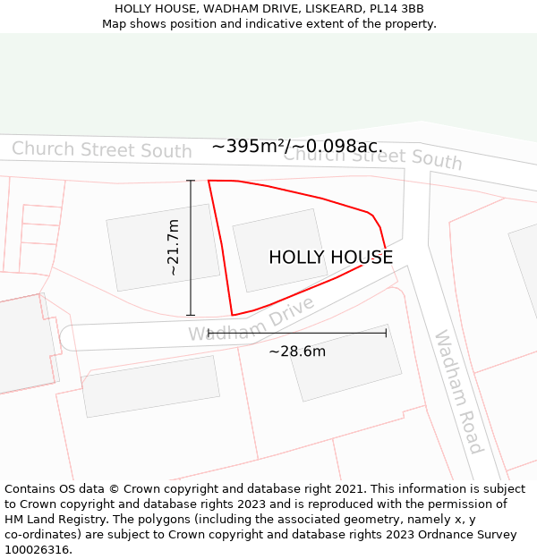 HOLLY HOUSE, WADHAM DRIVE, LISKEARD, PL14 3BB: Plot and title map