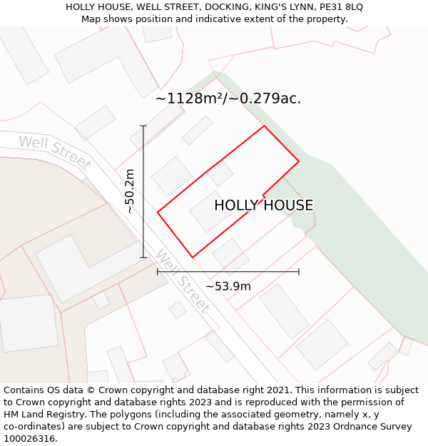 HOLLY HOUSE, WELL STREET, DOCKING, KING'S LYNN, PE31 8LQ: Plot and title map