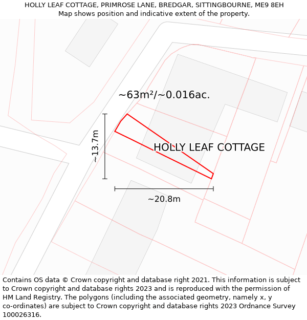 HOLLY LEAF COTTAGE, PRIMROSE LANE, BREDGAR, SITTINGBOURNE, ME9 8EH: Plot and title map