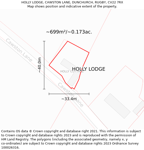 HOLLY LODGE, CAWSTON LANE, DUNCHURCH, RUGBY, CV22 7RX: Plot and title map