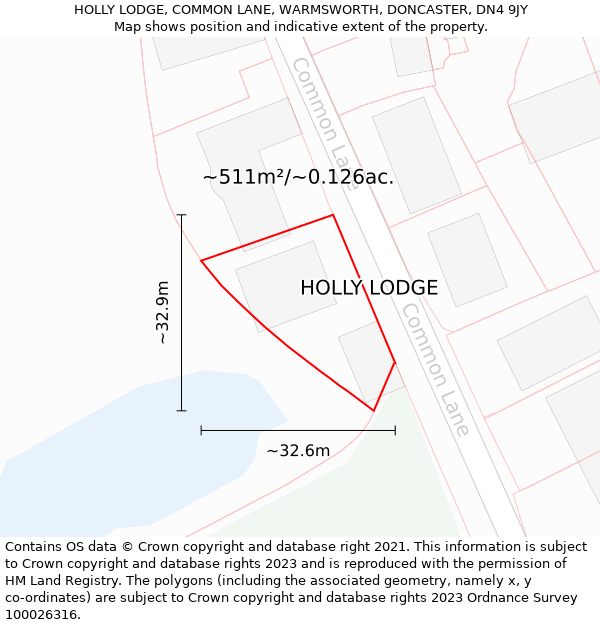 HOLLY LODGE, COMMON LANE, WARMSWORTH, DONCASTER, DN4 9JY: Plot and title map