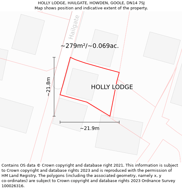 HOLLY LODGE, HAILGATE, HOWDEN, GOOLE, DN14 7SJ: Plot and title map