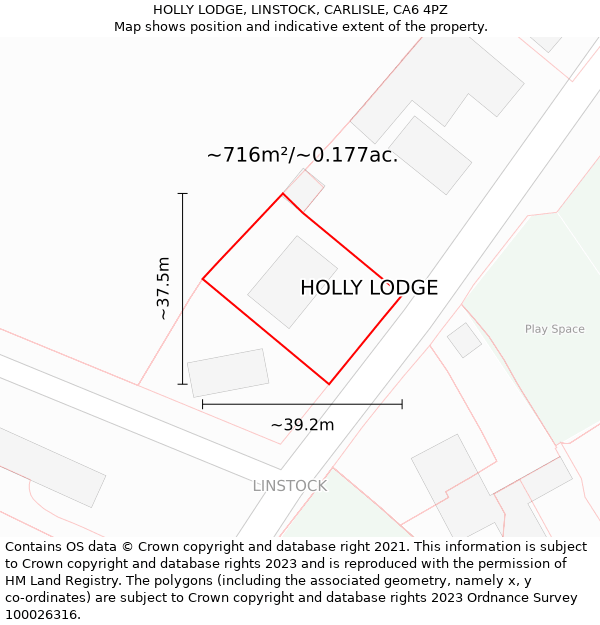 HOLLY LODGE, LINSTOCK, CARLISLE, CA6 4PZ: Plot and title map