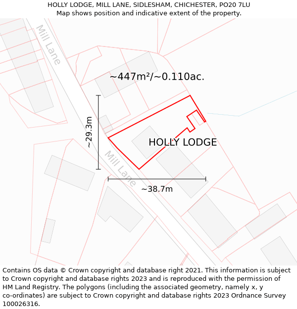 HOLLY LODGE, MILL LANE, SIDLESHAM, CHICHESTER, PO20 7LU: Plot and title map