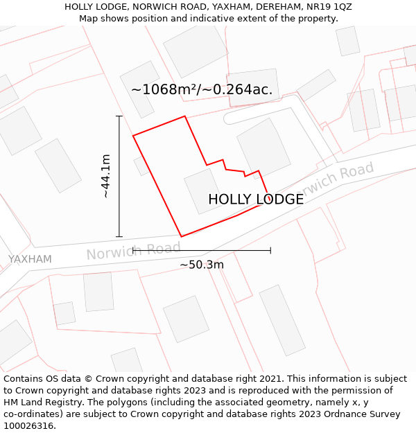 HOLLY LODGE, NORWICH ROAD, YAXHAM, DEREHAM, NR19 1QZ: Plot and title map