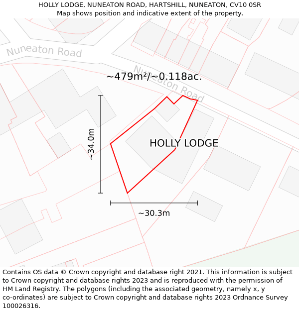 HOLLY LODGE, NUNEATON ROAD, HARTSHILL, NUNEATON, CV10 0SR: Plot and title map