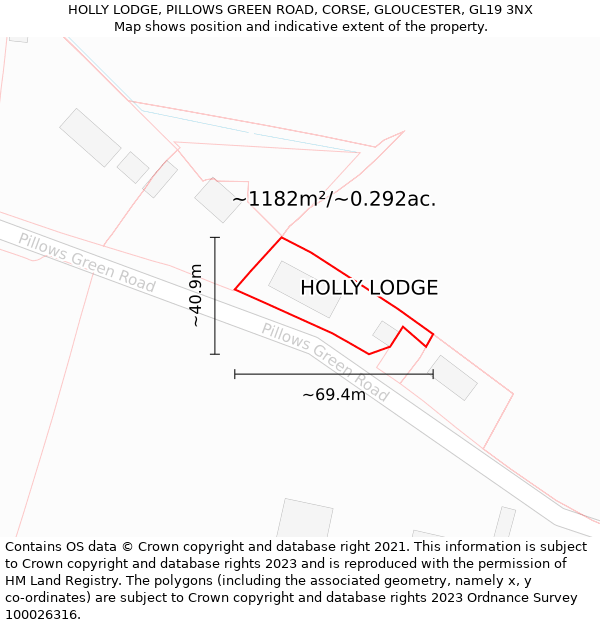 HOLLY LODGE, PILLOWS GREEN ROAD, CORSE, GLOUCESTER, GL19 3NX: Plot and title map