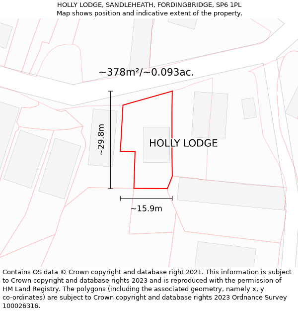 HOLLY LODGE, SANDLEHEATH, FORDINGBRIDGE, SP6 1PL: Plot and title map