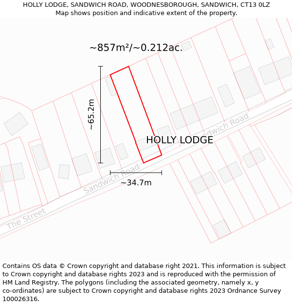 HOLLY LODGE, SANDWICH ROAD, WOODNESBOROUGH, SANDWICH, CT13 0LZ: Plot and title map