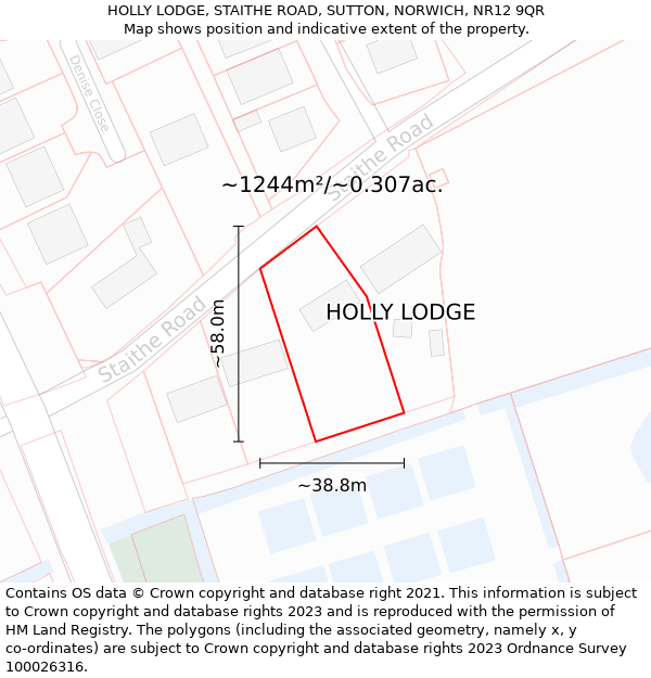 HOLLY LODGE, STAITHE ROAD, SUTTON, NORWICH, NR12 9QR: Plot and title map