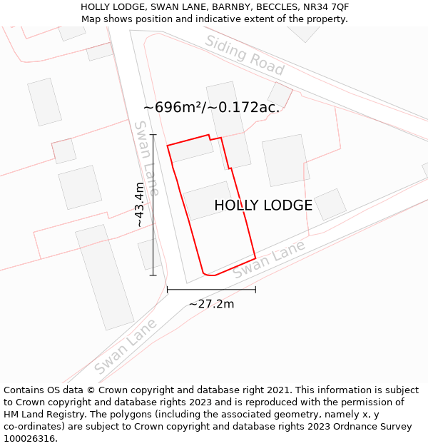 HOLLY LODGE, SWAN LANE, BARNBY, BECCLES, NR34 7QF: Plot and title map
