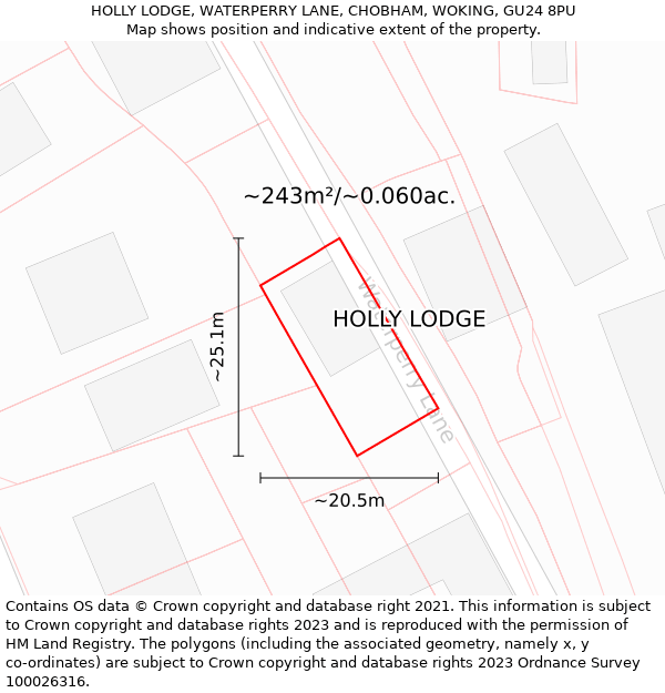 HOLLY LODGE, WATERPERRY LANE, CHOBHAM, WOKING, GU24 8PU: Plot and title map